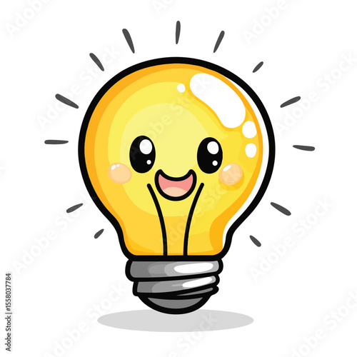 kawaii light bulb coloring book page for kids, vector style simple color