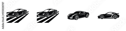 Minimal depiction of a sporty sports car gliding in three?quarter perspective Isolated on White Background
