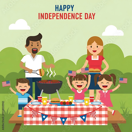 Happy Independence Day: Family BBQ Celebration Vector