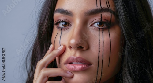 Dramatic Portrait of a Young Woman with Artistic Face Makeup – Beauty, Fashion, and Conceptual Photography