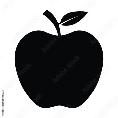 Silhouette Apple Fruit Vector Icon, Apples Split In Half, Healthy Fruit Apple Fruit On White Background.
