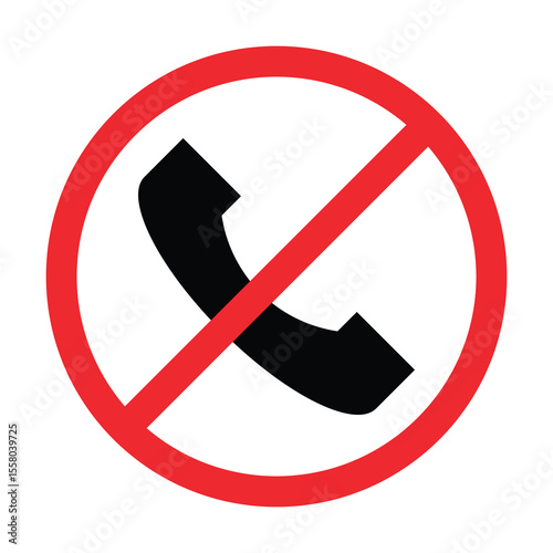 Call Forbidden Vector Sign, No Call sign On White Background, No Handset Icon Isolated Vector Icon. 
