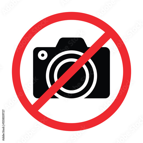 No Camera, Prohibition Sign, No Photo, No Photography, Do Not Shoot Sign Vector Symbol. 