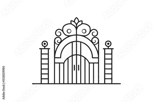 Line Art Illustration of an Openwork Garden Gate