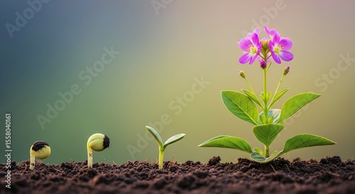 Plant Growth Sequence - From Seedling to Blooming Flower