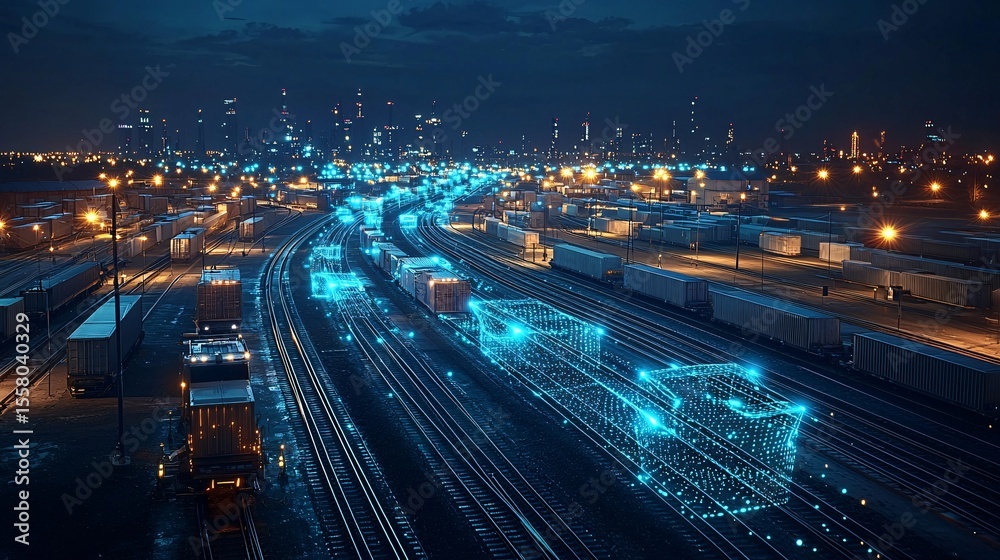 Fototapeta premium Intelligent logistics under the night view of future cities