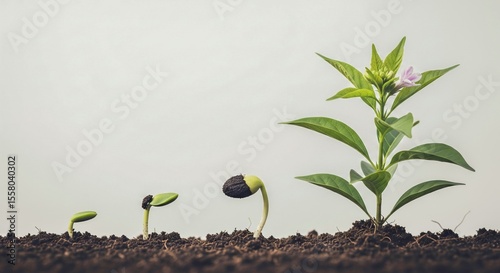 Plant Growth Stages Sequence - From Seedling to Blooming Flower