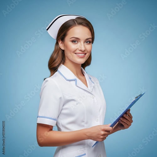 Portrait of a Smiling Female Nurse Holding Clipboard - Healthcare Professional Stock Photo