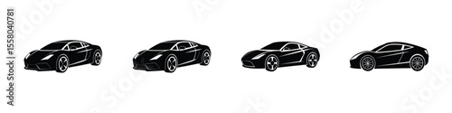 Creative portrayal of a sporty sports car speeding in three?quarter perspective Flat Silhouette on White Background