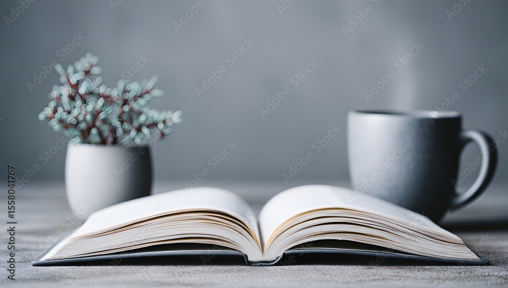 Naklejka premium Peaceful Morning Reading with Steaming Mug Nearby