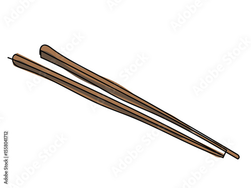 Chopsticks in continuous line drawing on a white background.