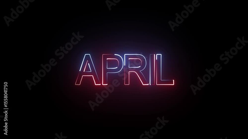 Glowing colorful light neon text month of april. Abstract glowing april month neon line icon.