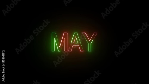 Neon May text animation on black background.May month neon line text concept.3nd month of year