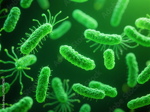 microorganisms, microscope, green, cells, organic, biology, research, glowing, intricate