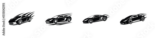 Modern portrayal of a dynamic sports car angled view accelerating out Flat Silhouette on White Background