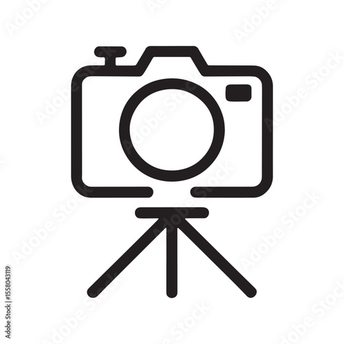 Camera on a tripod icon symbolizing photography, filmmaking, visual media, and image capturing with a minimalist and recognizable design