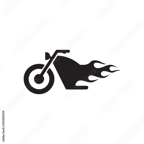 Dynamic Motorcycle Silhouette with Fiery Flames Expressing Speed and Power, a Graphic Emblem Design