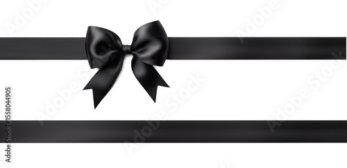 A black ribbon with a black bow on a transparent background
