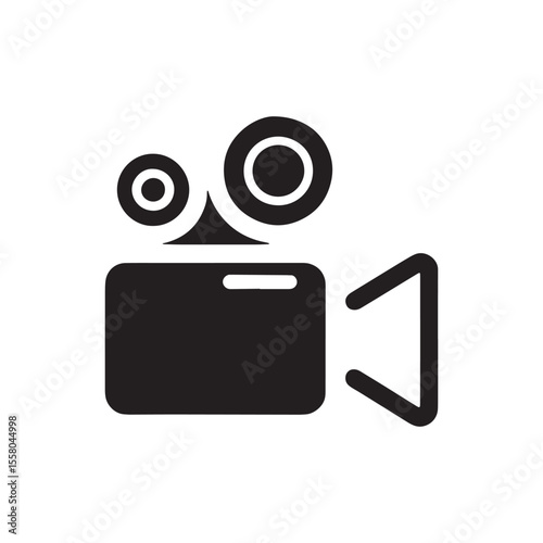 Simple Black and White Icon Depicting a Vintage Film Camera Used in the Silent Movie Era for Entertainment Purposes