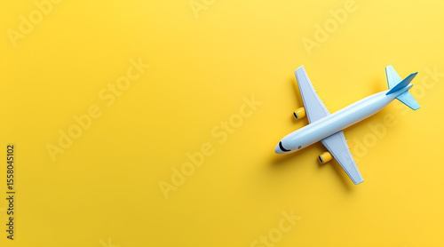 Airplane Model on Yellow Background with Copy Space for Travel Concepts