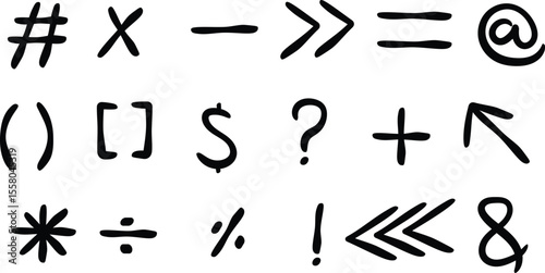 Hand-Drawn Assorted Doodle Math and Punctuation Symbols