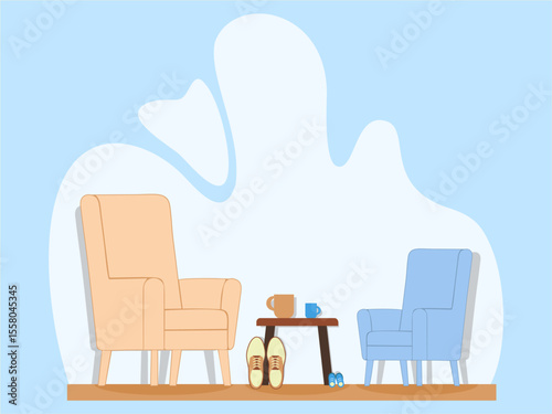 Illustration of Babalar Günü or Father's Day, Symbolic Traces of Father and Son,illustration set represents the warmth and simplicity of Father's Day or Babalar Günü through symbolic everyday objects
