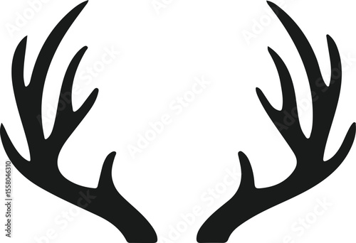 Silhouette of majestic stag antlers on a clean white background