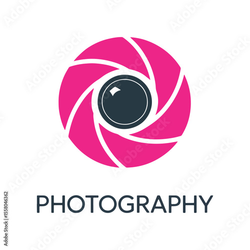 Eye Catching Photography Logo Featuring a Pink Aperture with a Central Lens Design Symbolizing Focus and Creativity in Visual Arts