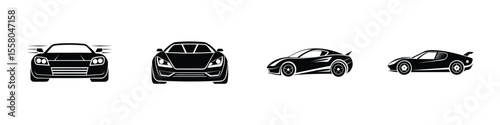 Minimal design of a fast sports car rear view speeding forward Flat Silhouette on White Background