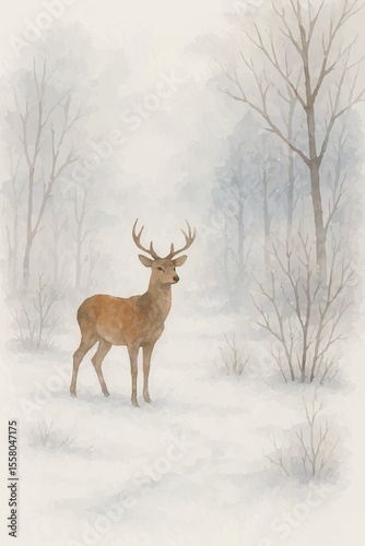 Wallpaper Mural watercolor illustration of winter scenery Torontodigital.ca