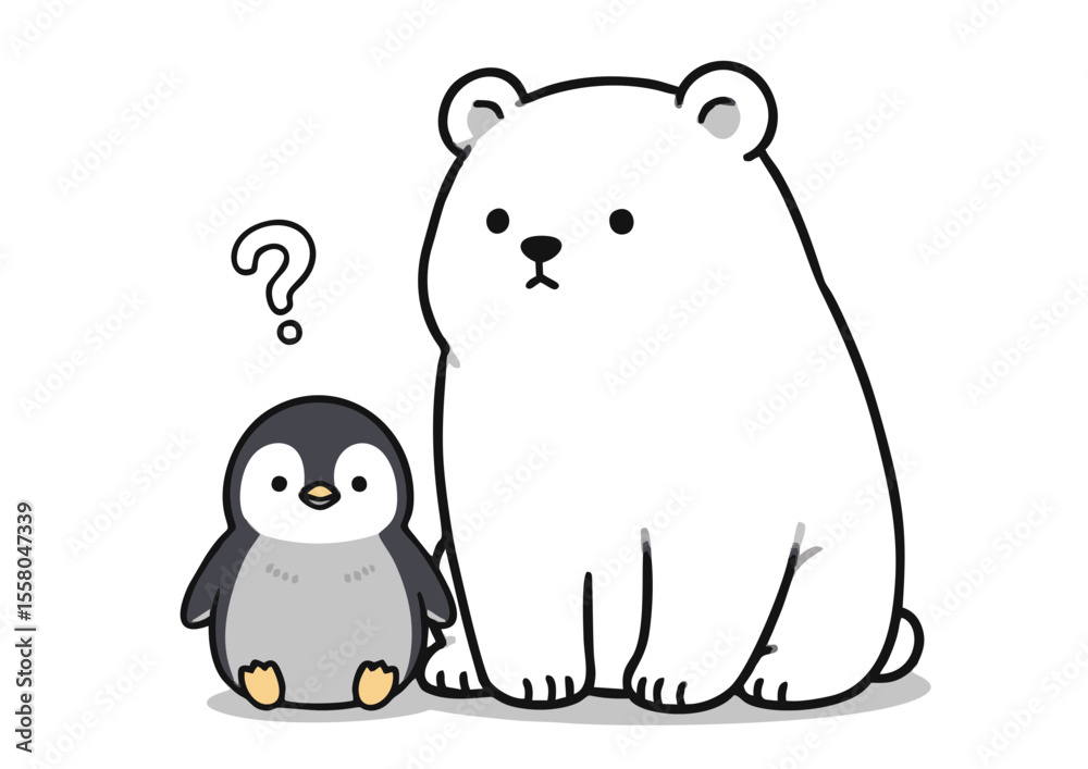 Fototapeta premium Adorable Cartoon Polar Bear and Penguin Illustration.