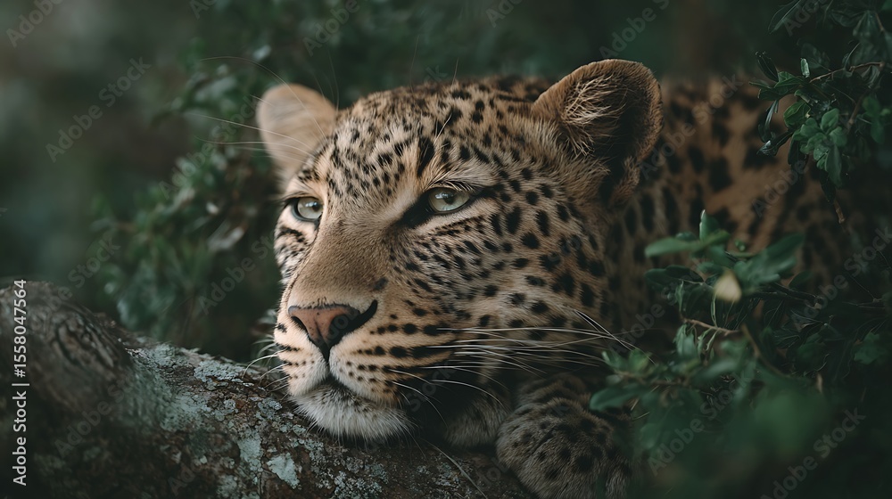 Obraz premium Leopard rests in tree's shade