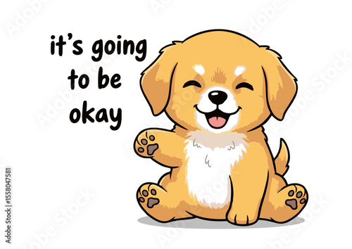 Adorable Golden Retriever Puppy Cartoon Sitting Smiling Happy Expression.