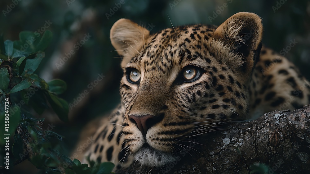 Fototapeta premium Leopard rests on tree limb