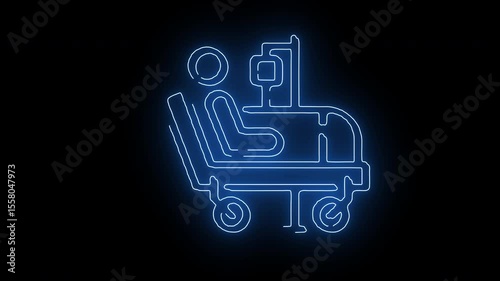 Neon dentist chair and tools icon representing dental clinic and oral health care