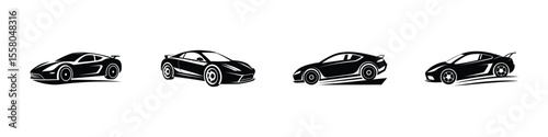 Dynamic portrayal of a sleek sports car accelerating out of a drift Silhouette on White Background