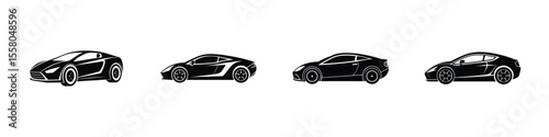 Silhouette Outline of Sleek Sports Car Accelerating Out Flat Silhouette on White Background