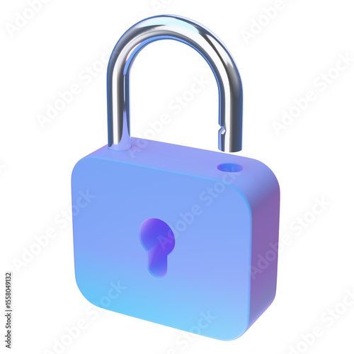 Open lock 3d rendering illustration icon.