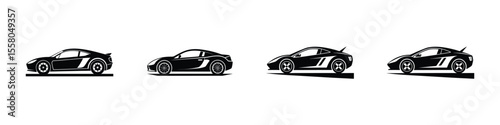 Elegant portrayal of a sleek sports car cruising along a road profile Isolated on White Background
