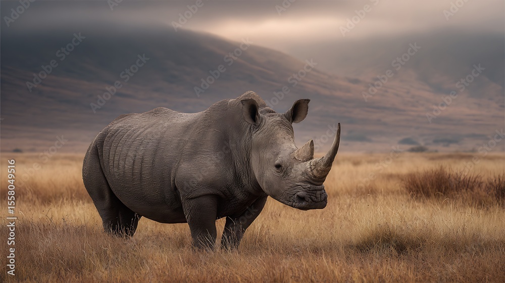 Obraz premium Rhino standing in grasslands