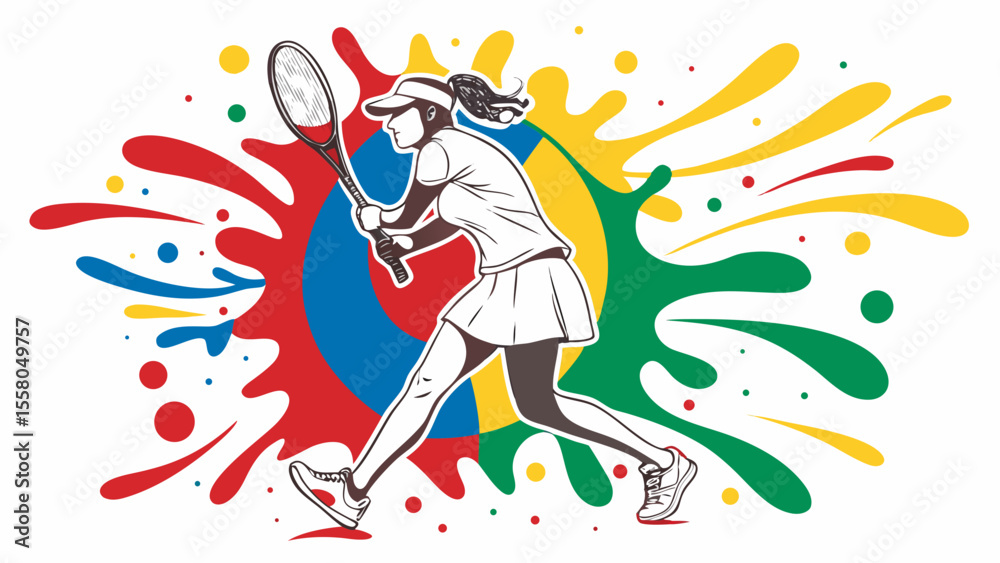 Fototapeta premium Colorful Tennis Splash Art – Dynamic Racket Sports Illustrations