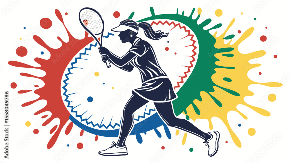 Obraz premium Colorful Tennis Splash Art – Dynamic Racket Sports Illustrations