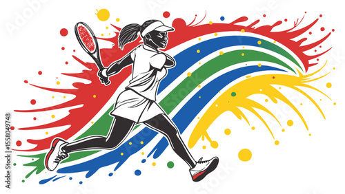 Colorful Tennis Splash Art – Dynamic Racket Sports Illustrations
