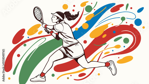 Colorful Tennis Splash Art – Dynamic Racket Sports Illustrations