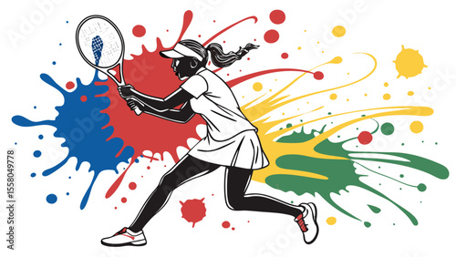 Colorful Tennis Splash Art – Dynamic Racket Sports Illustrations