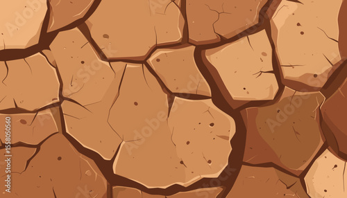 Cracked Dry Earth Vector Texture Showing Arid Soil and Drought Conditions in Brown Desert Ground Illustration