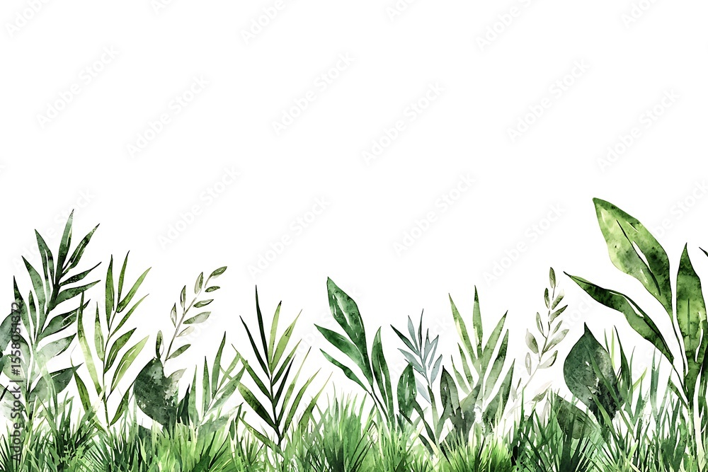 Obraz premium Lush Greenery and Botanical Elements with White Background for Elegant Design Projects