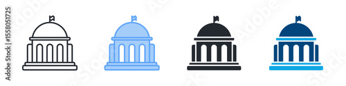 Government Icon Set Multiple Style. Designed In Outline, Blue, Glyph, Dual Tone