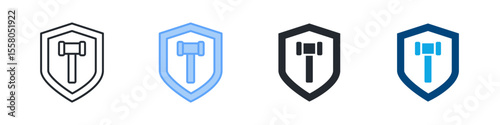 Regulatory Shield Icon Set Multiple Style. Designed In Outline, Blue, Glyph, Dual Tone