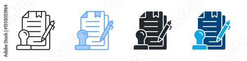 Bureaucracy Icon Set Multiple Style. Designed In Outline, Blue, Glyph, Dual Tone